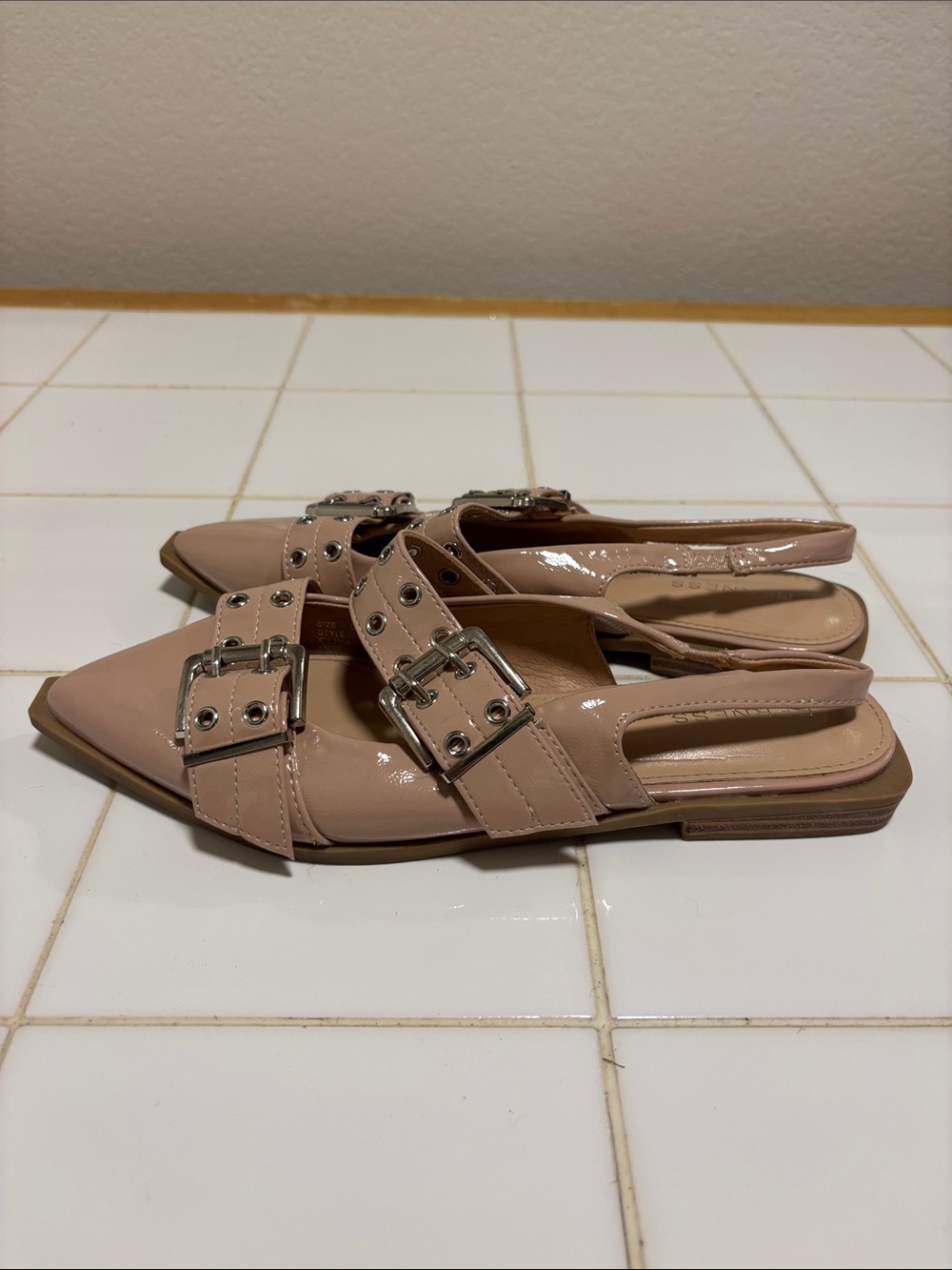 Patent Nude Pink Buckle Slingback Flats